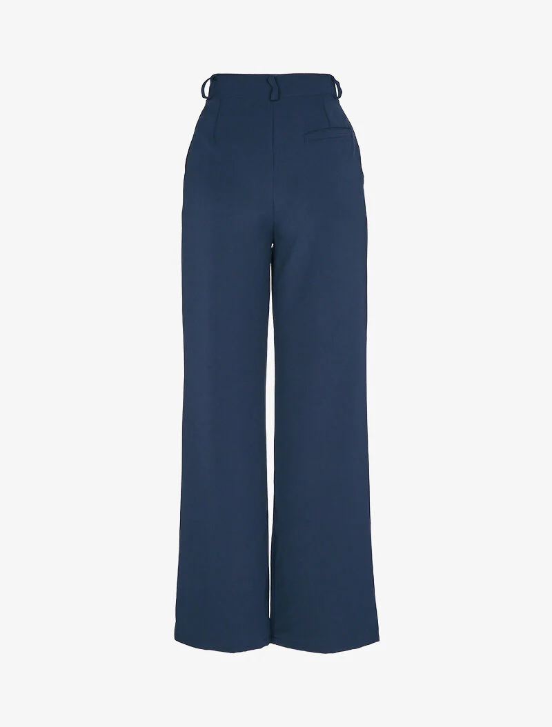 Wijde broek met plooi - Marineblauw - Image 2
