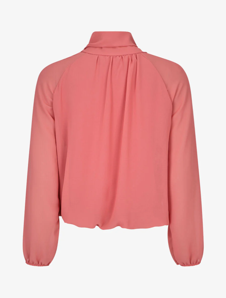 Wijde effen blouse met strikkraag - Roze - Image 2