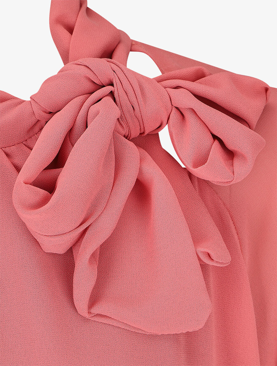Wijde effen blouse met strikkraag - Roze - Image 3