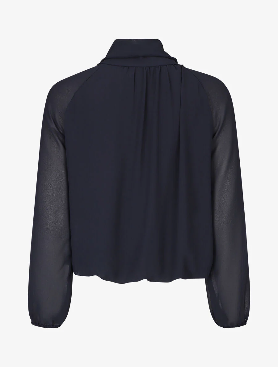 Wijde effen blouse met strikkraag - Donkerblauw - Image 2
