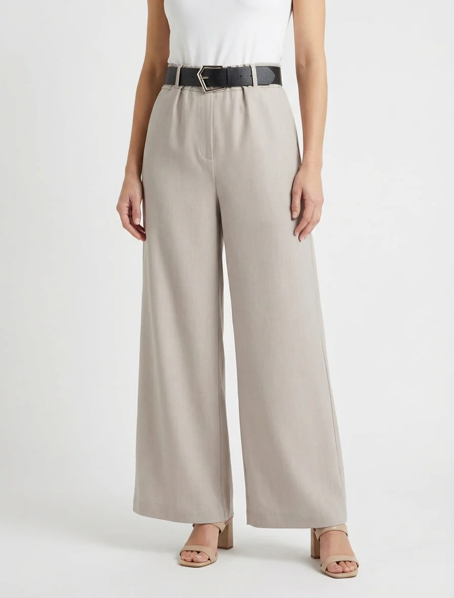 Wijde effen broek met hoge taille - Lichtmol - Image 4