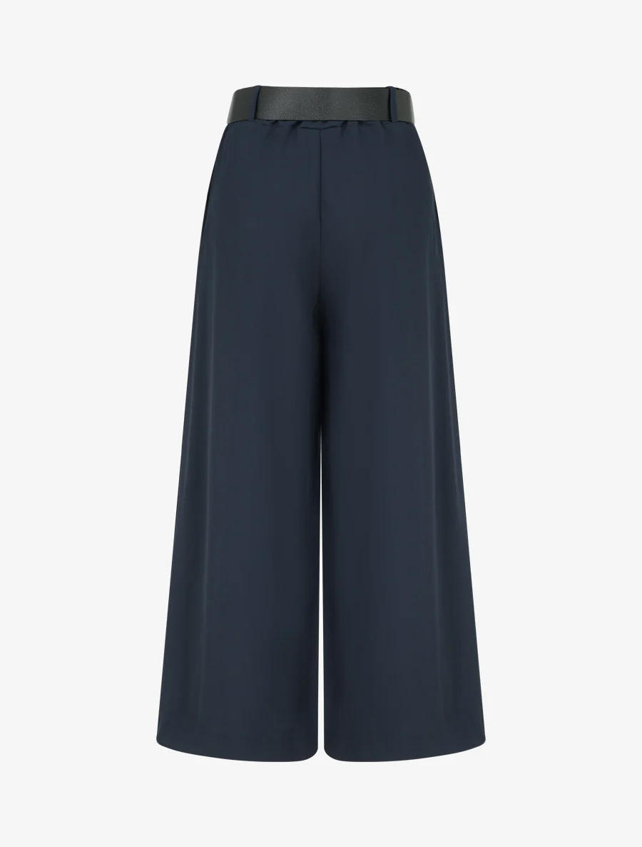 Wijde effen broek met hoge taille - Marine - Image 2