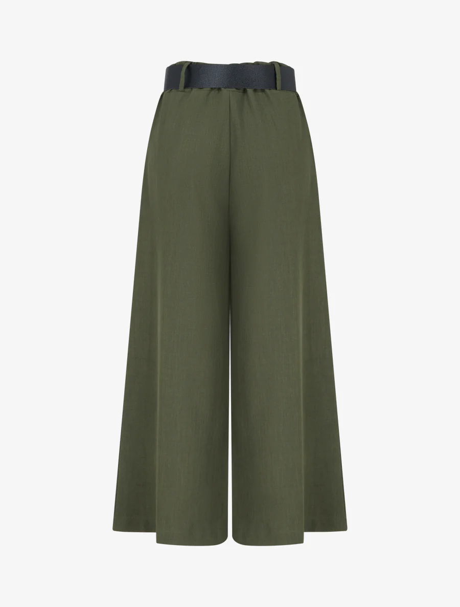 Wijde effen broek met hoge taille - Kaki - Image 2