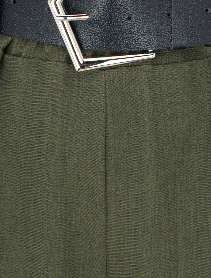 Wijde effen broek met hoge taille - Kaki - Image 3