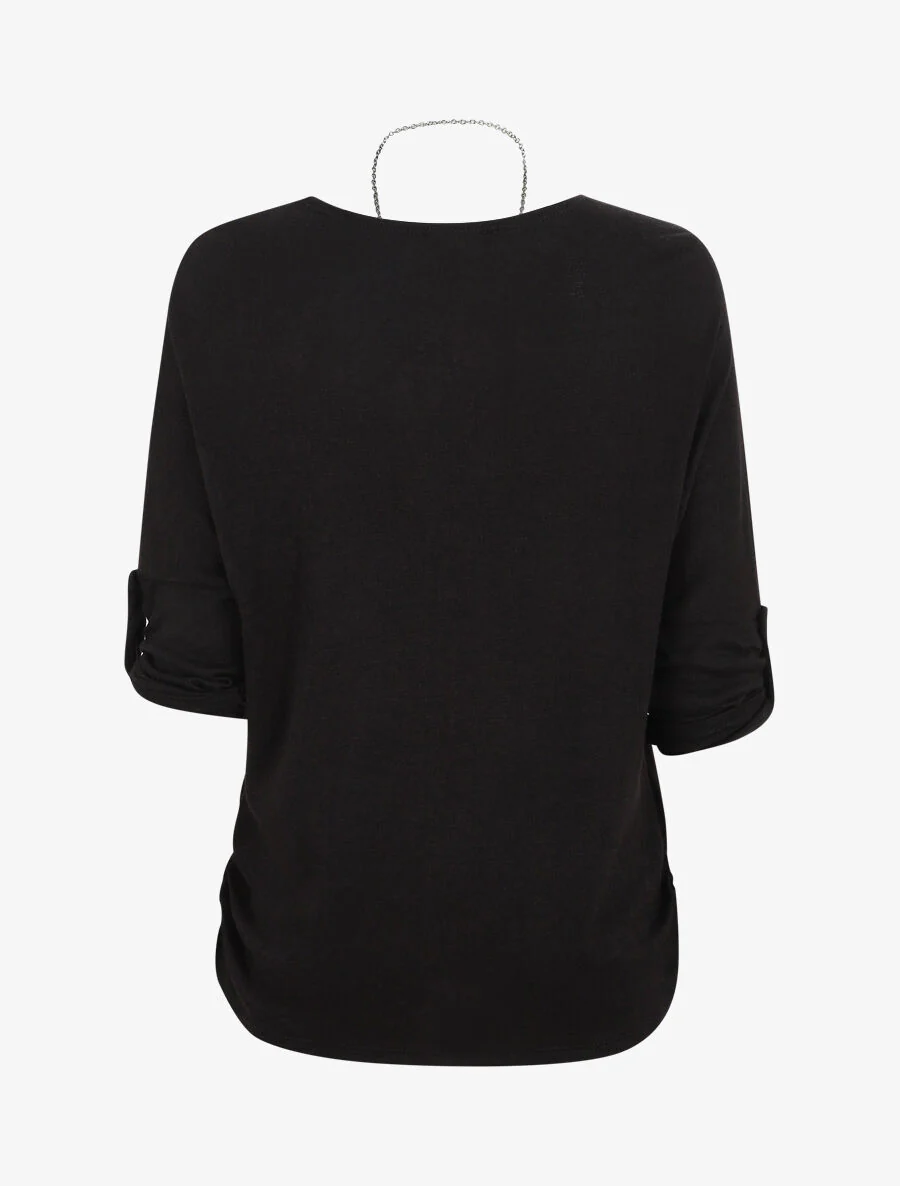 Effen wijde trui met ketting - Zwart - Image 2