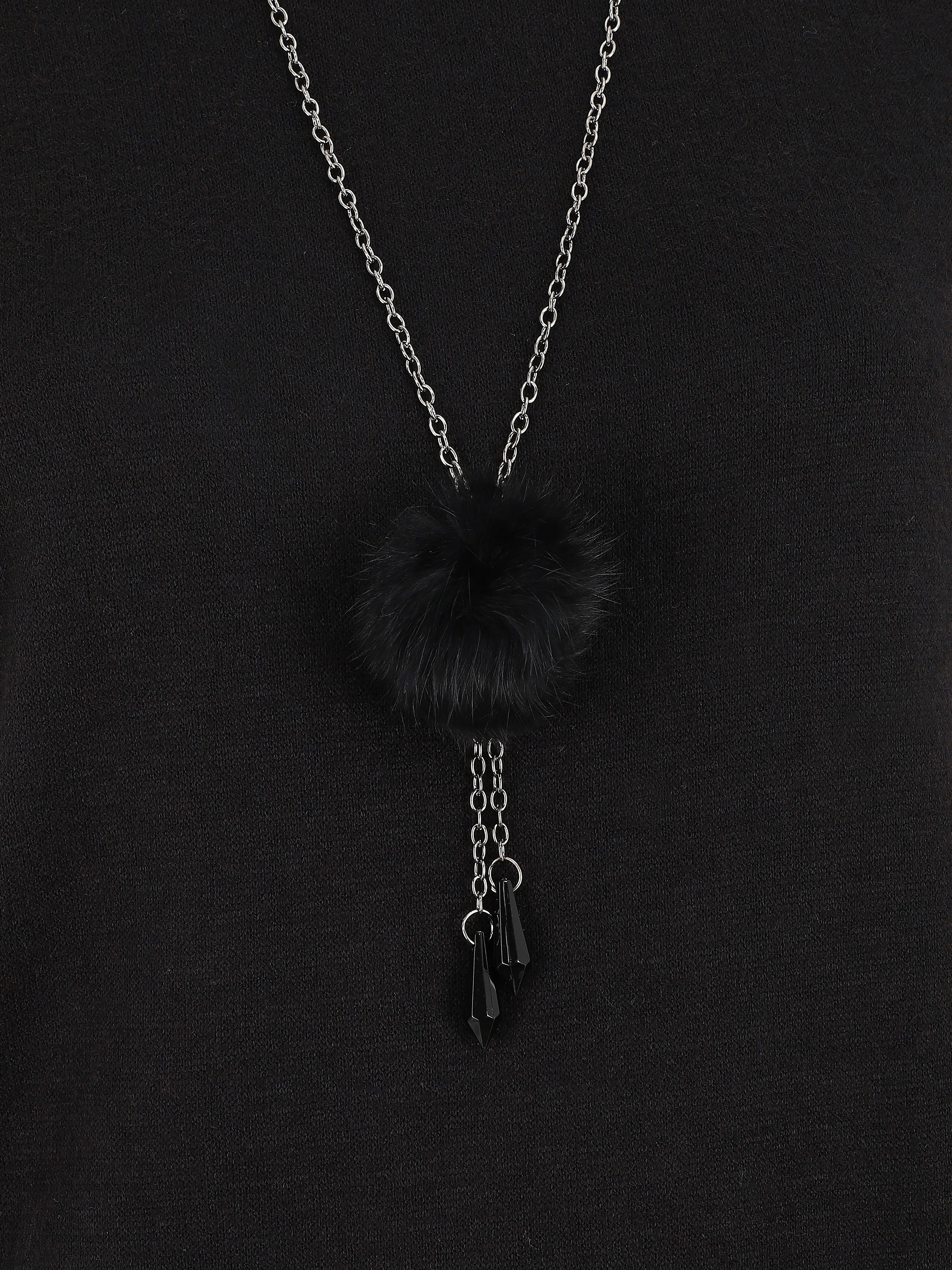 Effen wijde trui met ketting - Zwart - Image 3