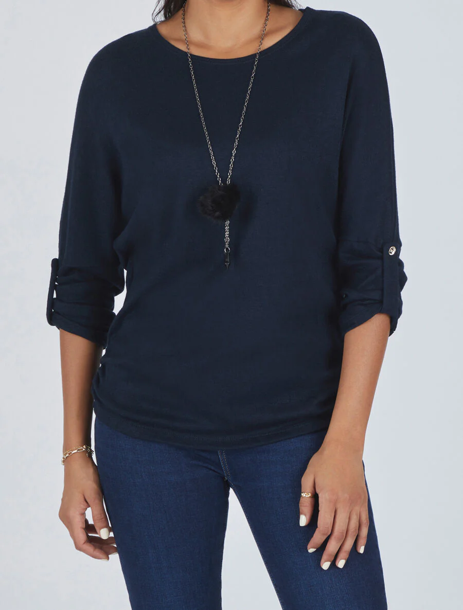Effen ruime trui met ketting - Marineblauw - Image 4