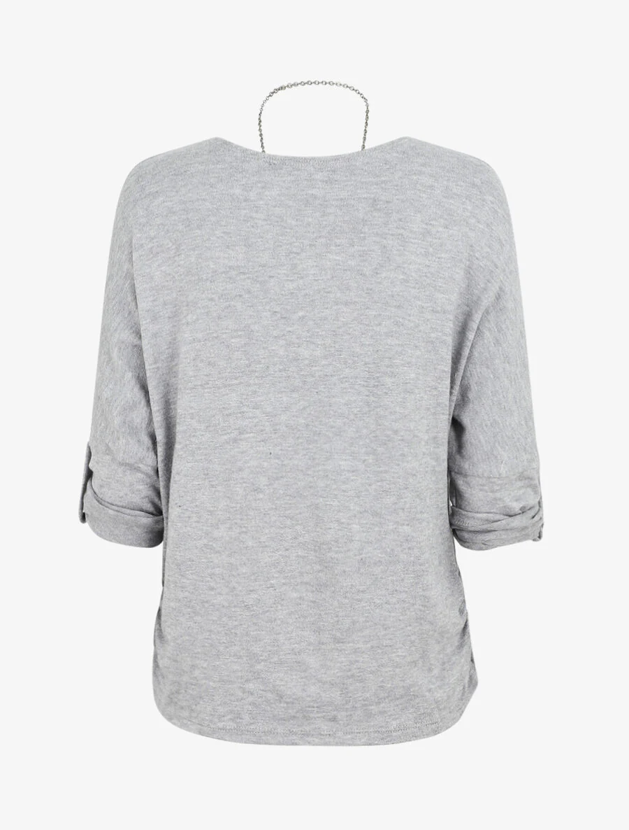 Effen ruime trui met ketting - Lichtgrijs - Image 2