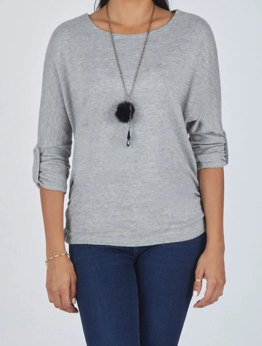 Effen ruime trui met ketting - Lichtgrijs - Image 4