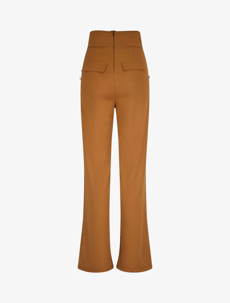 Wijde pijp en hoge taille broek - Kameel - Image 2