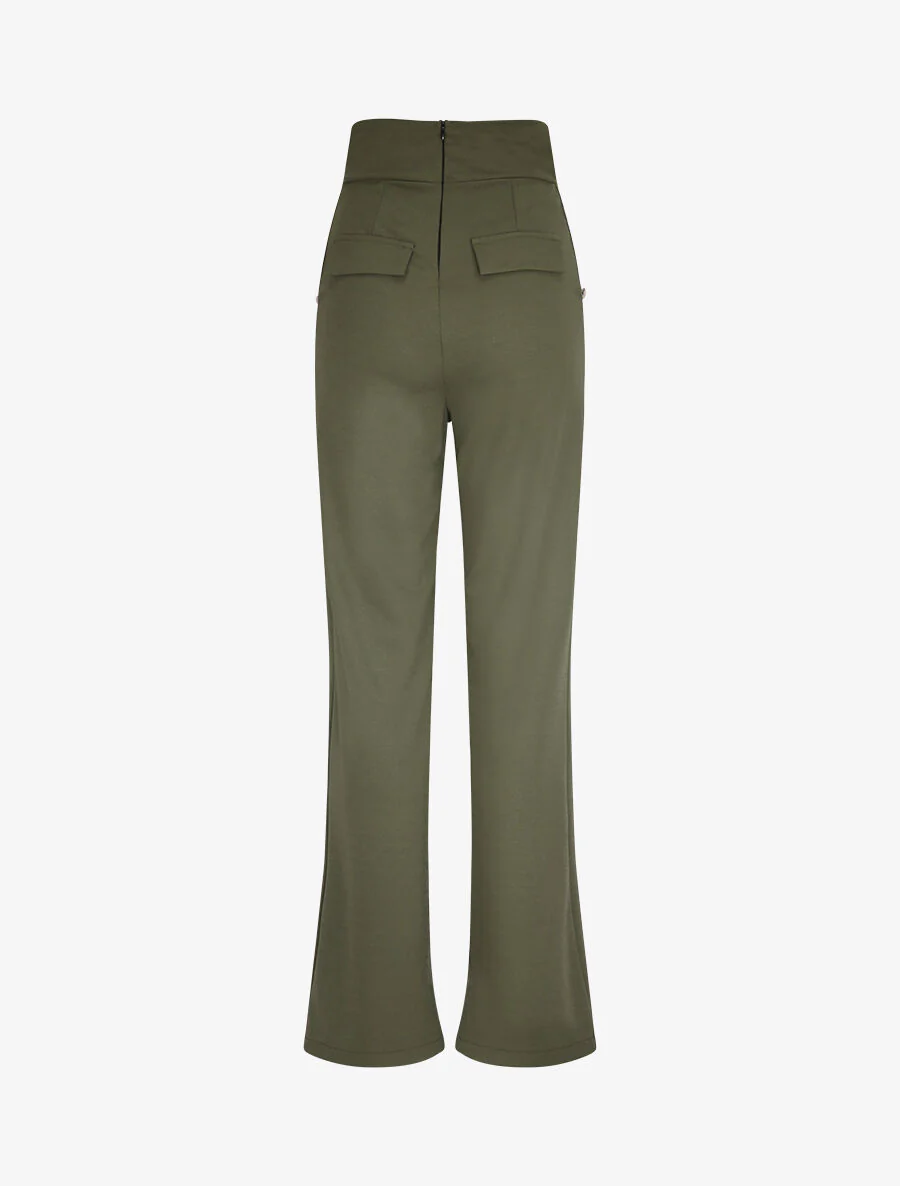 Wijde pijp en hoge taille broek - Kakigroen - Image 2