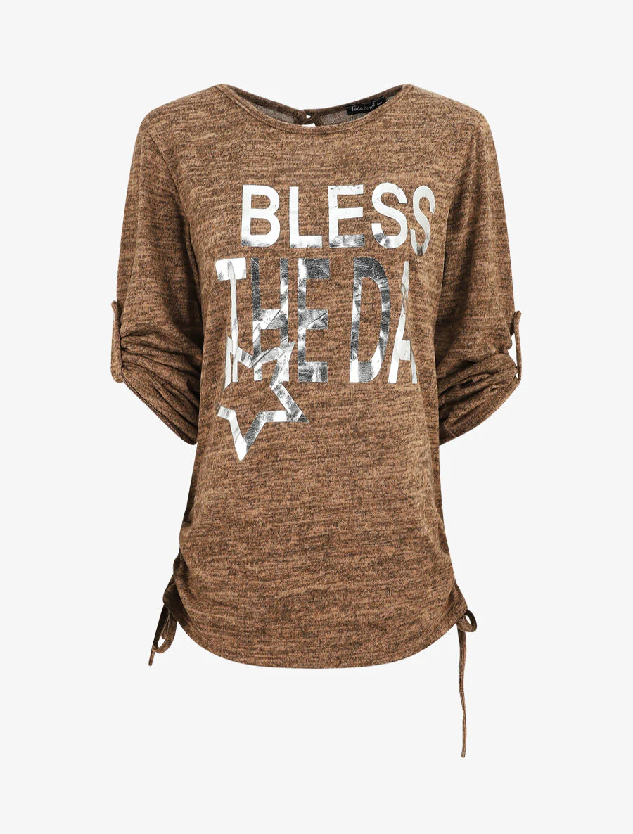 Wijde pullover met bedrukking Bless the da - taupe