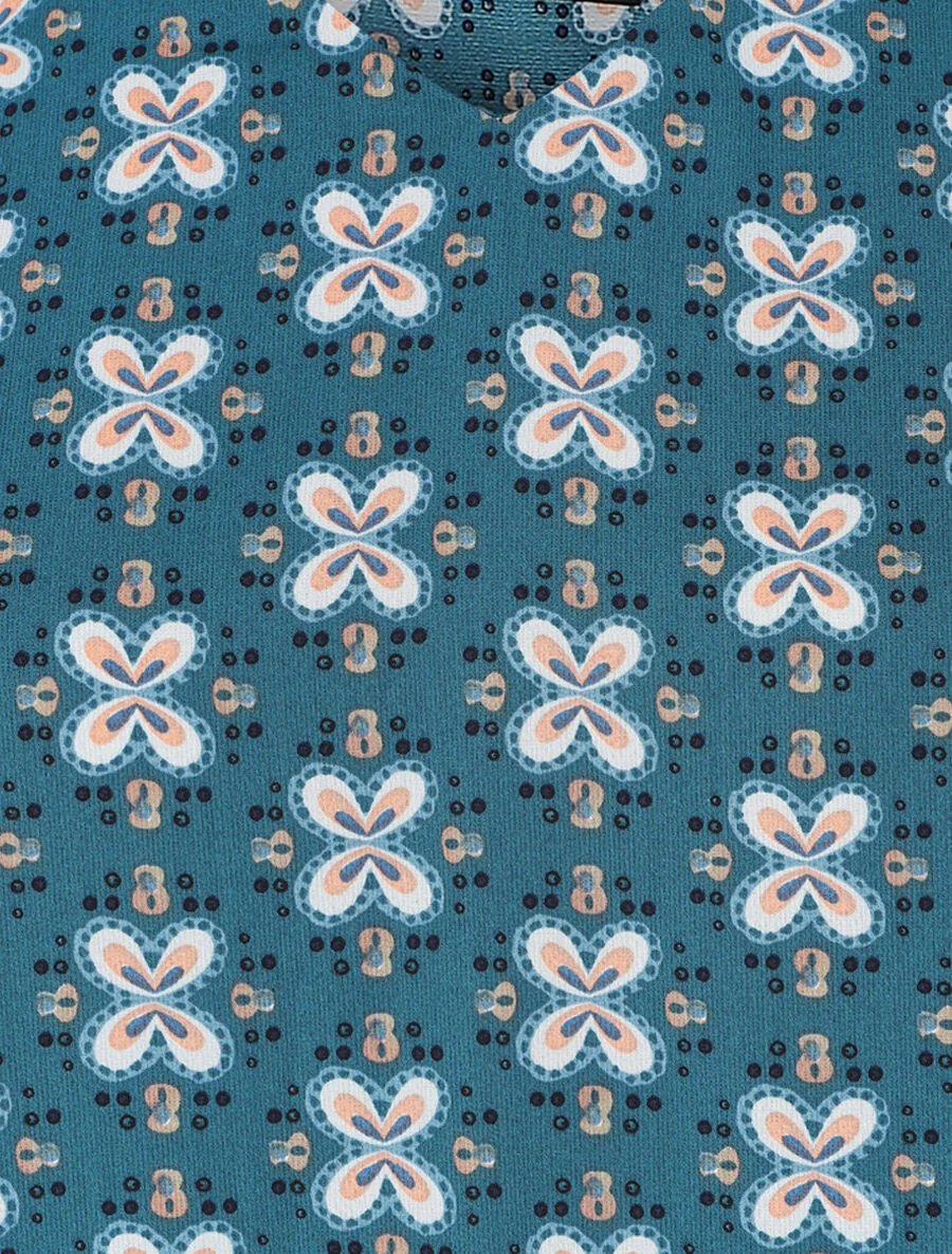 Wijde top met V-hals met bloemenprint - Blauwgroen - Image 3