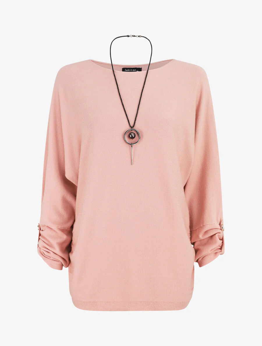 Wijde trui met manchetten met knopen - Roze