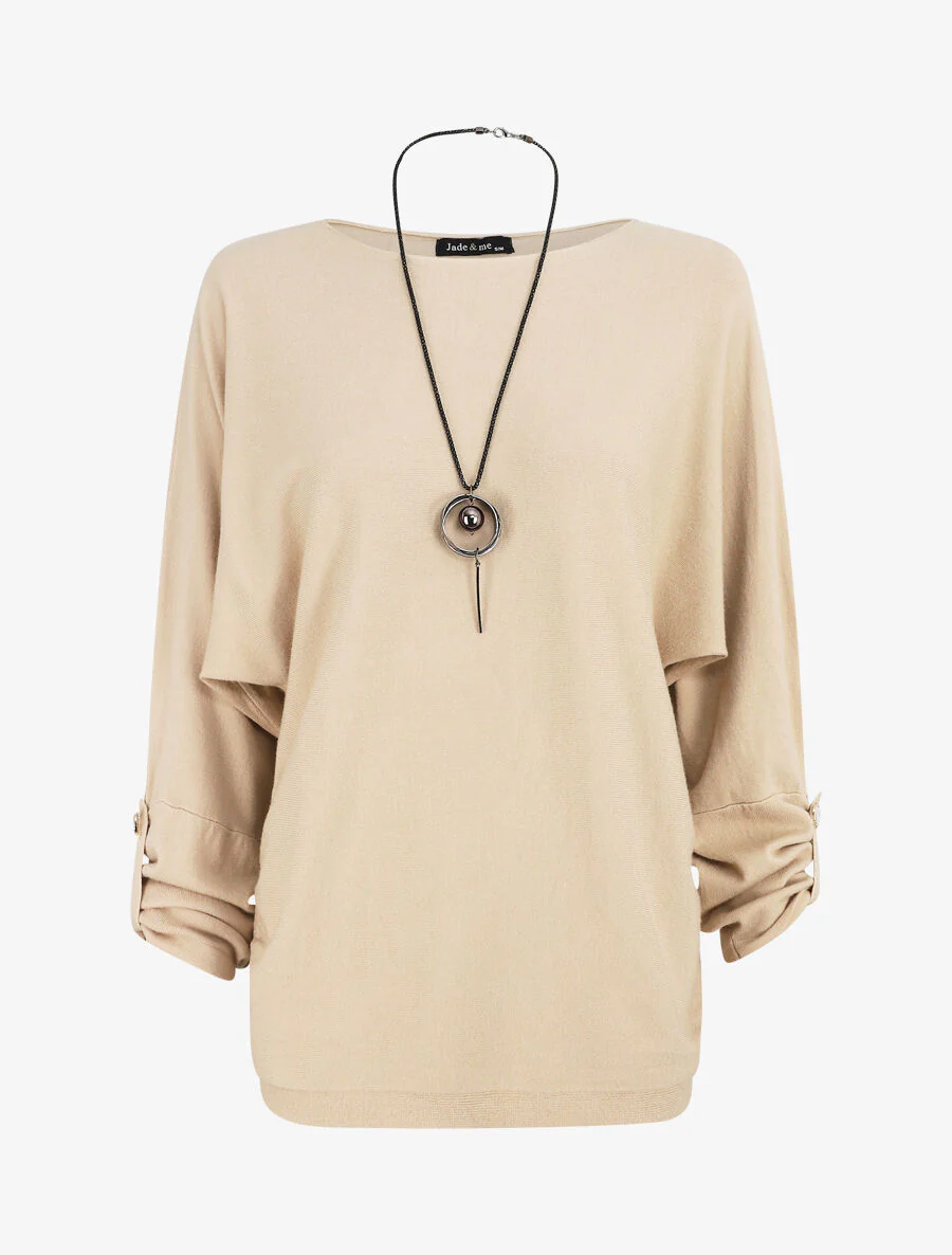Wijde trui met manchetten met knopen - Beige