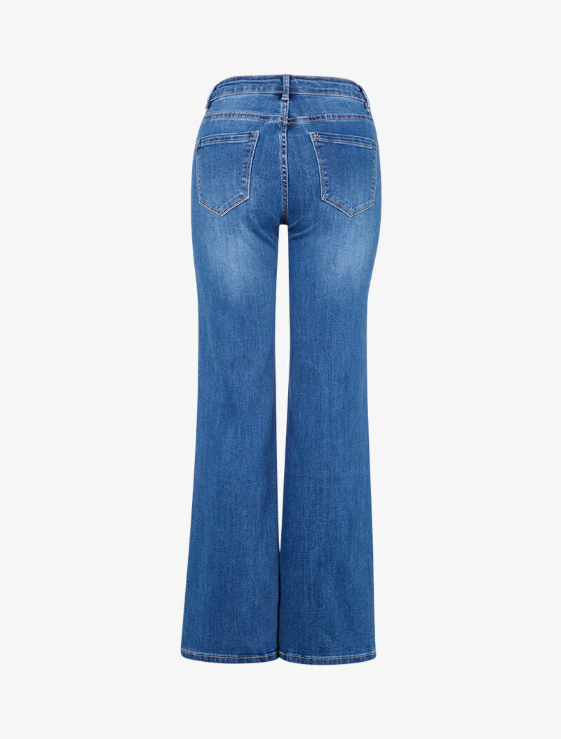 Wijde. verbleekte jeans met opgestikte zakken aan de voorkant - blauw denim - Image 4