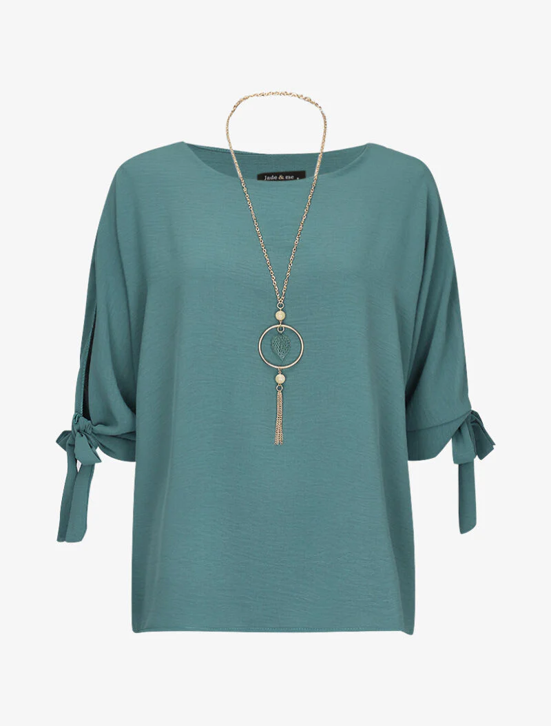 Wijdvallende top met lange ketting - groen