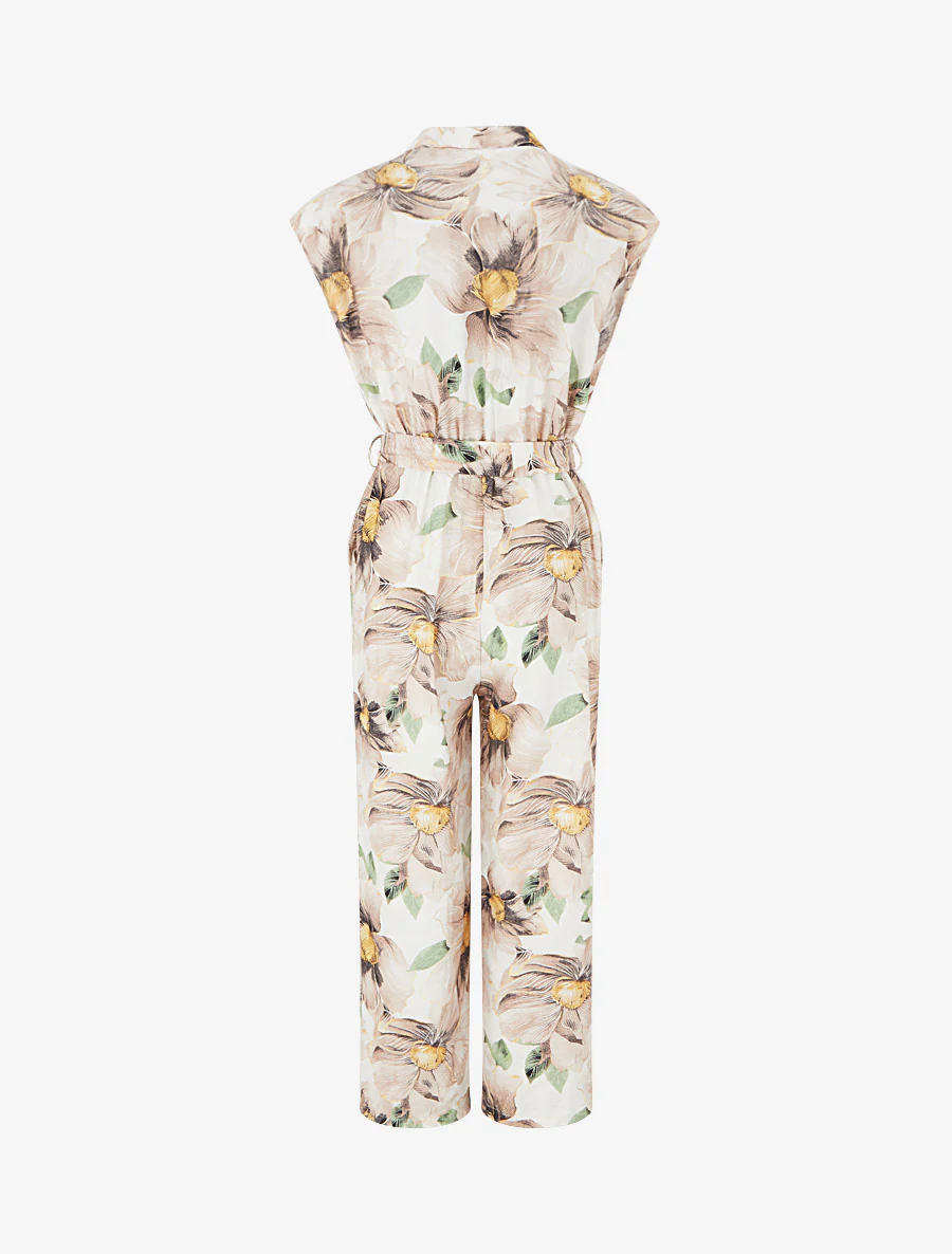 Wikkel jumpsuit met bloemenprint en overslagkraag - Beige - Image 2