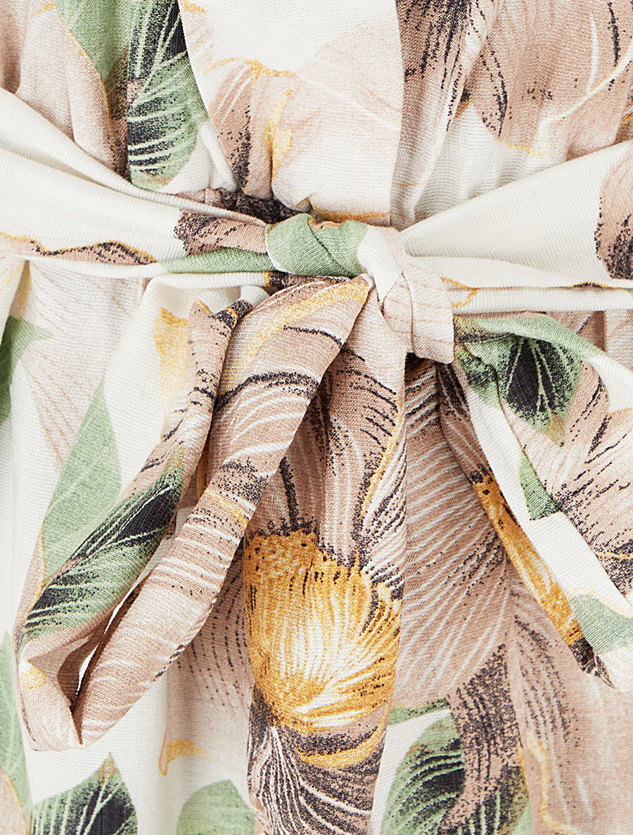 Wikkel jumpsuit met bloemenprint en overslagkraag - Beige - Image 3