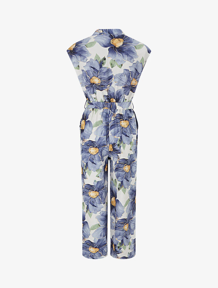 Wikkel jumpsuit met bloemenprint en overslagkraag - Blauw - Image 2