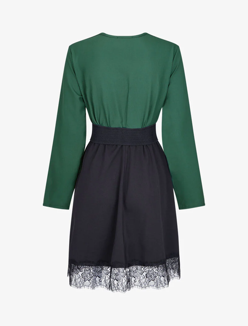Wikkeljurk in twee kleuren met kanten rand - Groen - Image 2