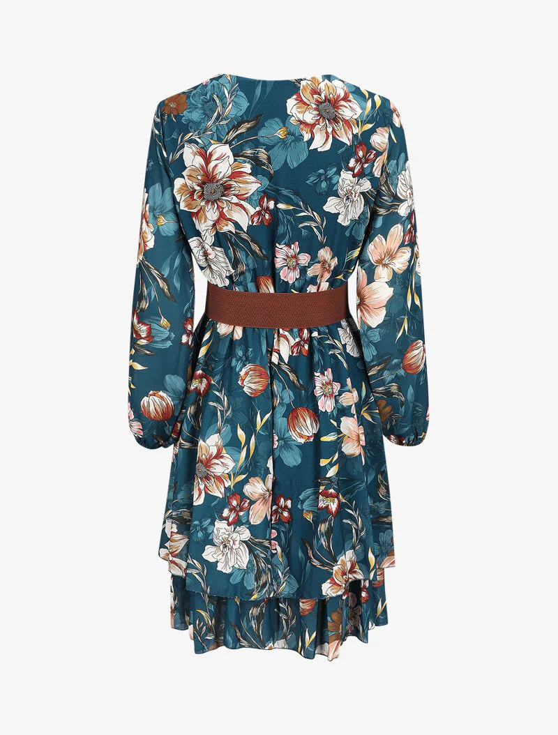 Wikkeljurk met bloemenmotief - Blauwgroen - Image 2