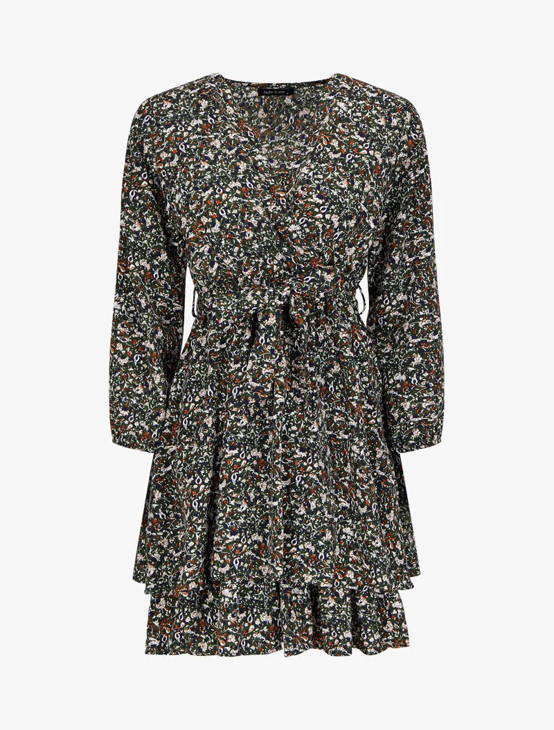 Wikkeljurk met bloemenprint - Groen