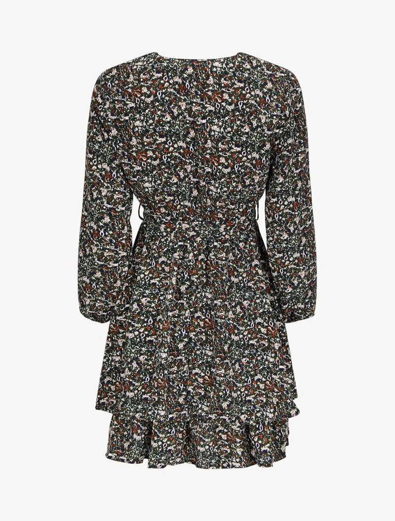 Wikkeljurk met bloemenprint - Groen - Image 2