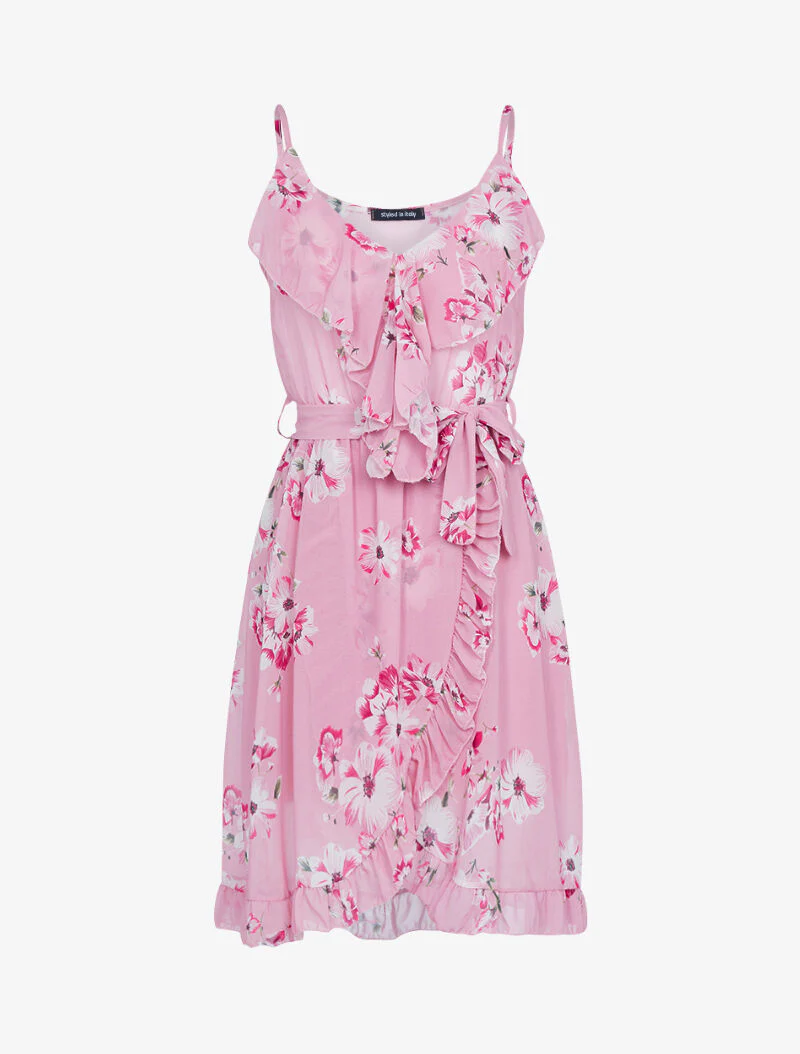 Wikkeljurk met bloemenprint - roze
