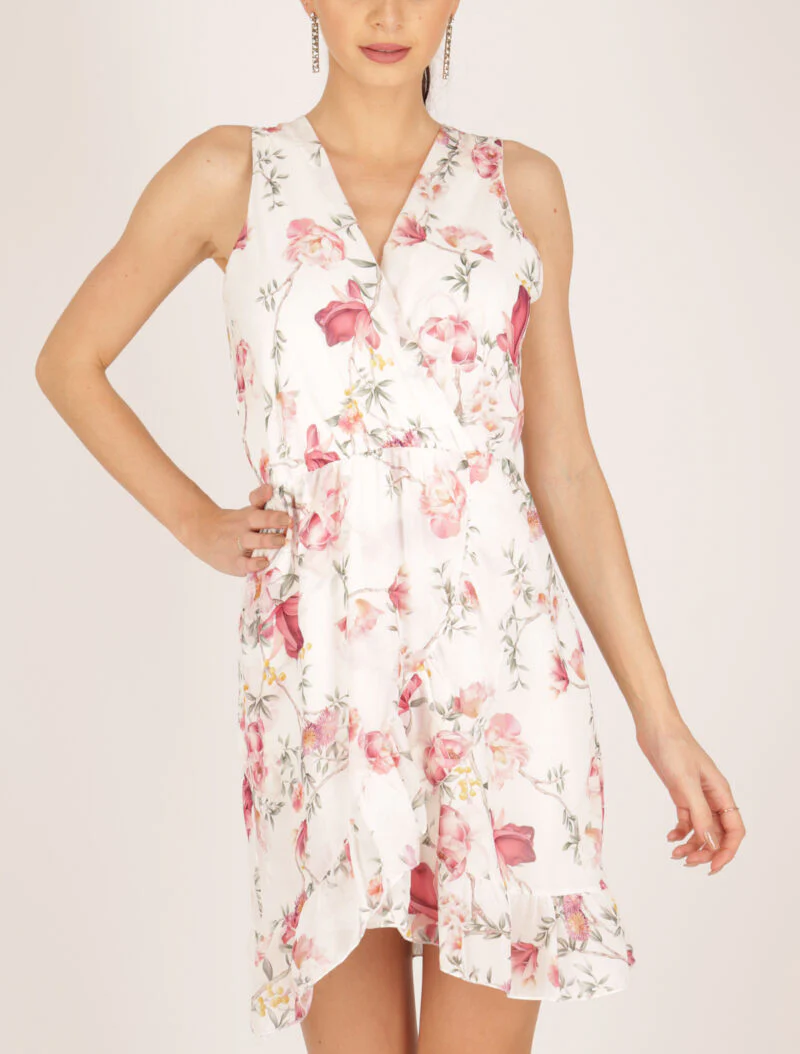 Wikkeljurk met bloemenprint - ecru