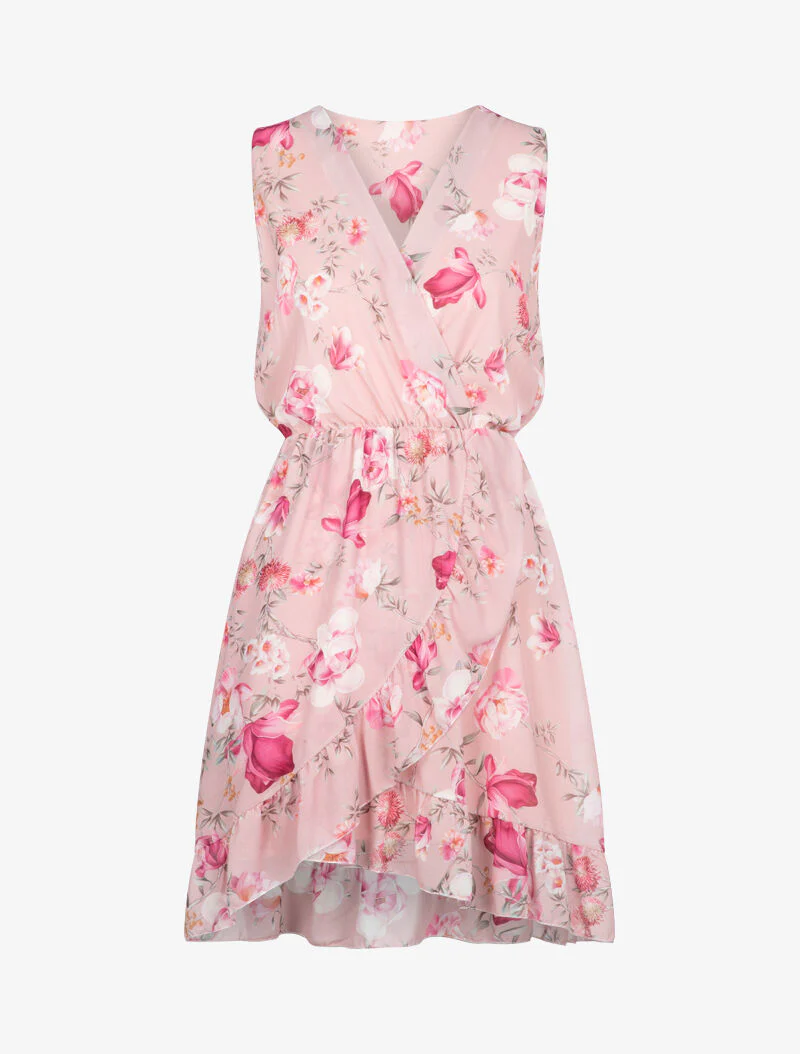 Wikkeljurk met bloemenprint - roze