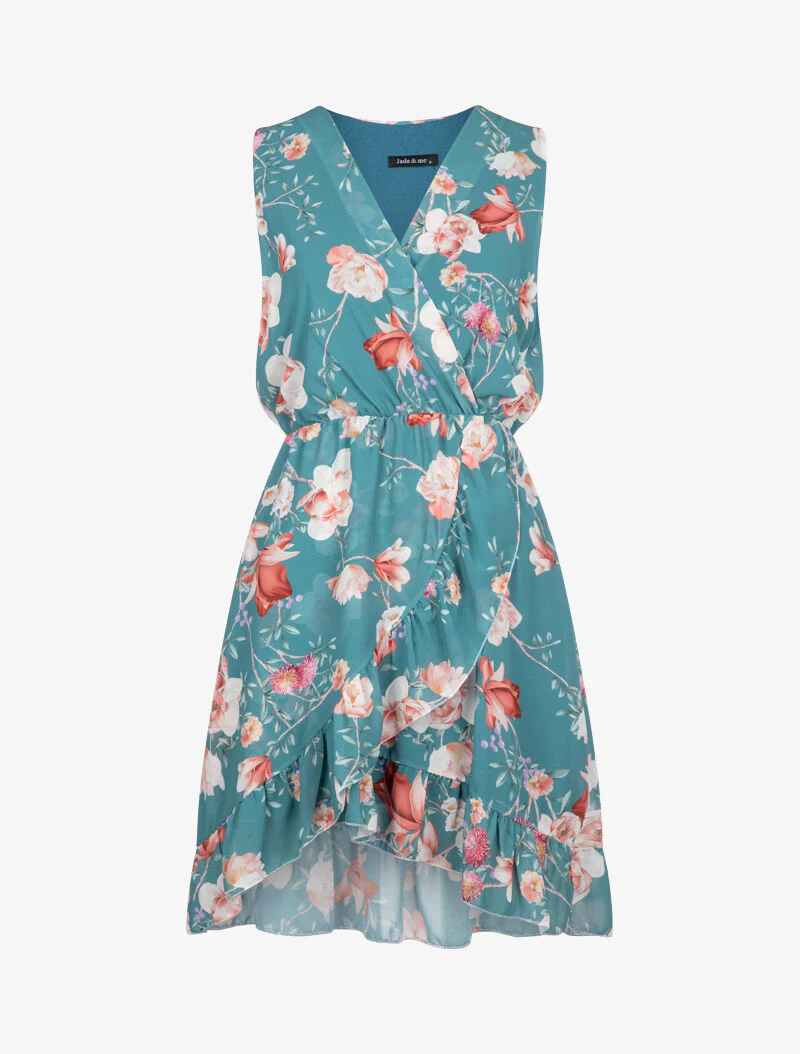 Wikkeljurk met bloemenprint - turkoois - Image 2