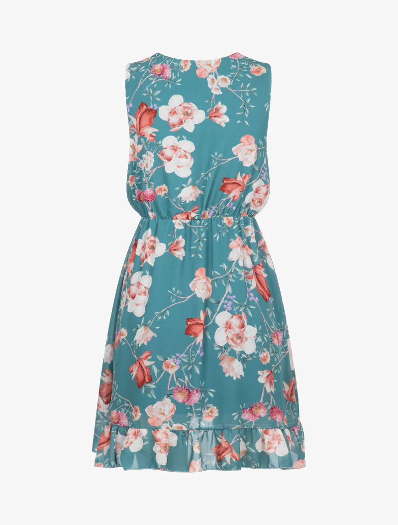 Wikkeljurk met bloemenprint - turkoois - Image 3