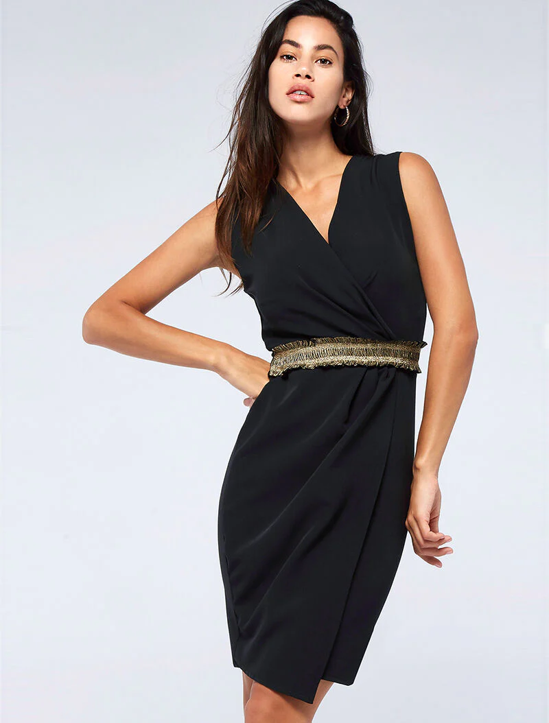 Wikkeljurk met gerimpelde taille - zwart