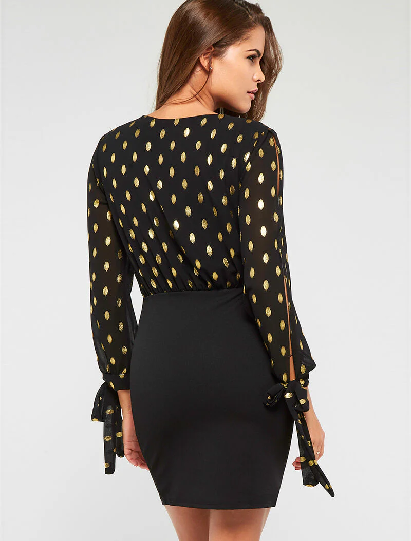 Wikkeljurk met gouden flockprint - zwart - Image 3