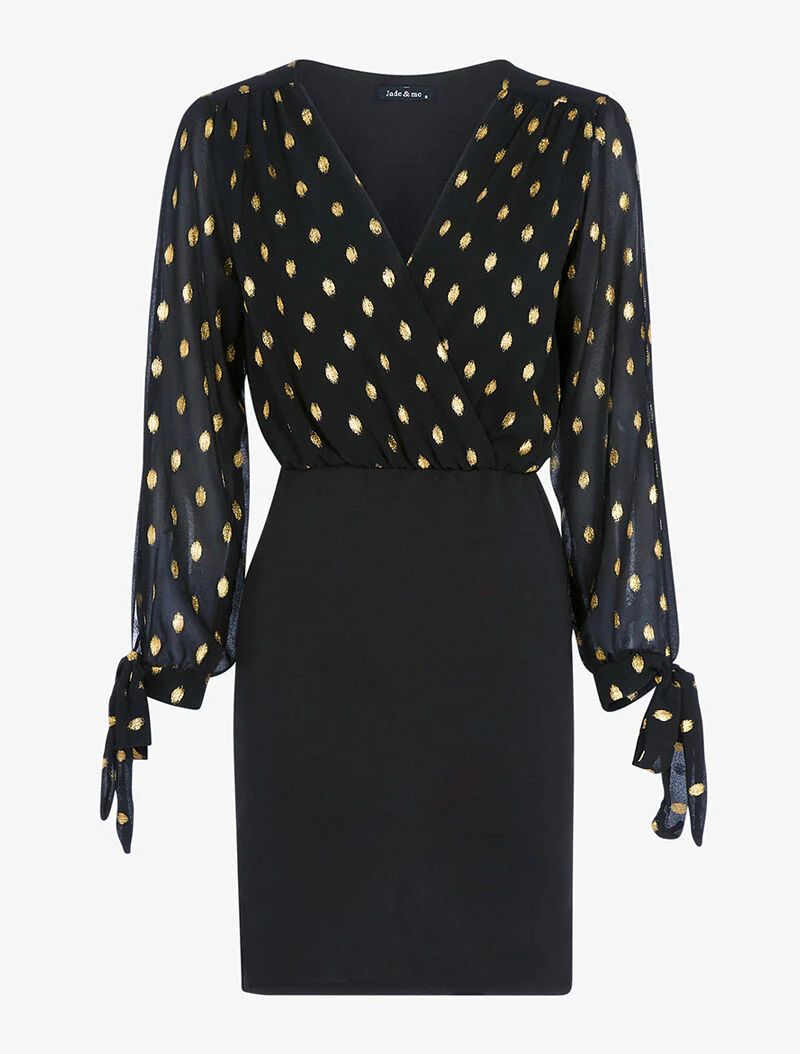 Wikkeljurk met gouden flockprint - zwart - Image 4