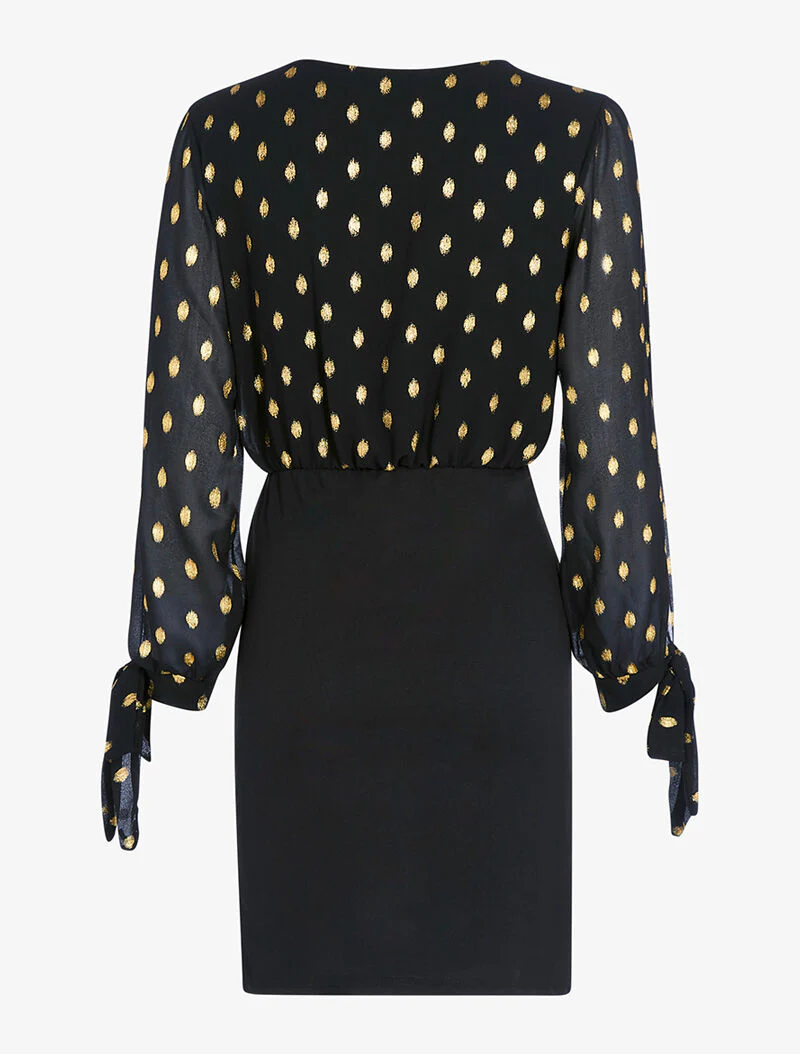 Wikkeljurk met gouden flockprint - zwart - Image 5