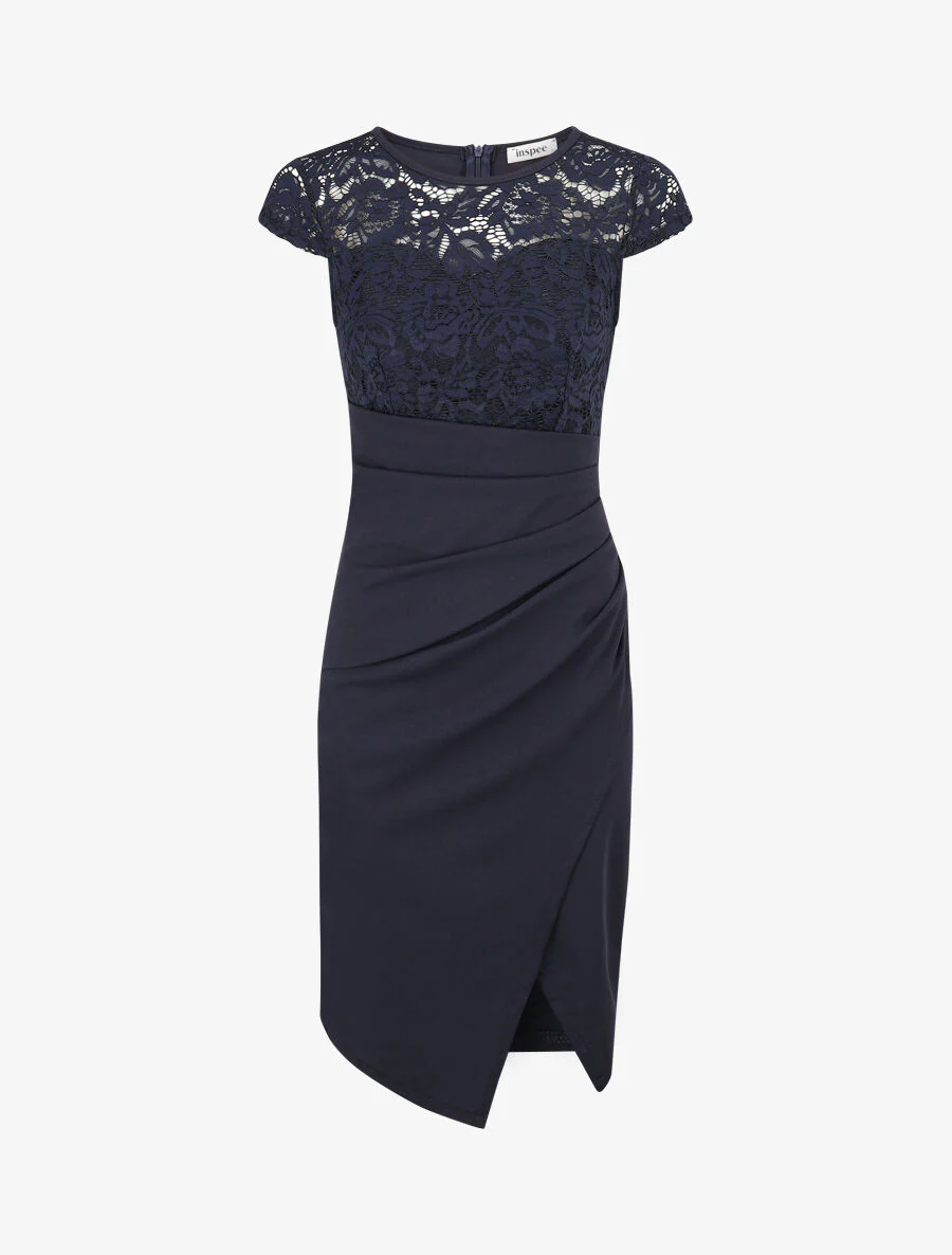 Wikkeljurk met kanten buste - Donkerblauw