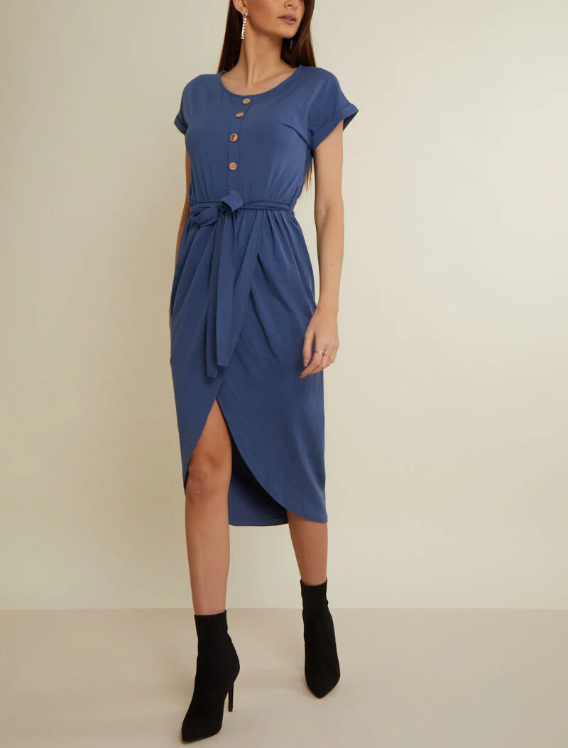 Wikkeljurk met knoopsluiting - karretjeblauw