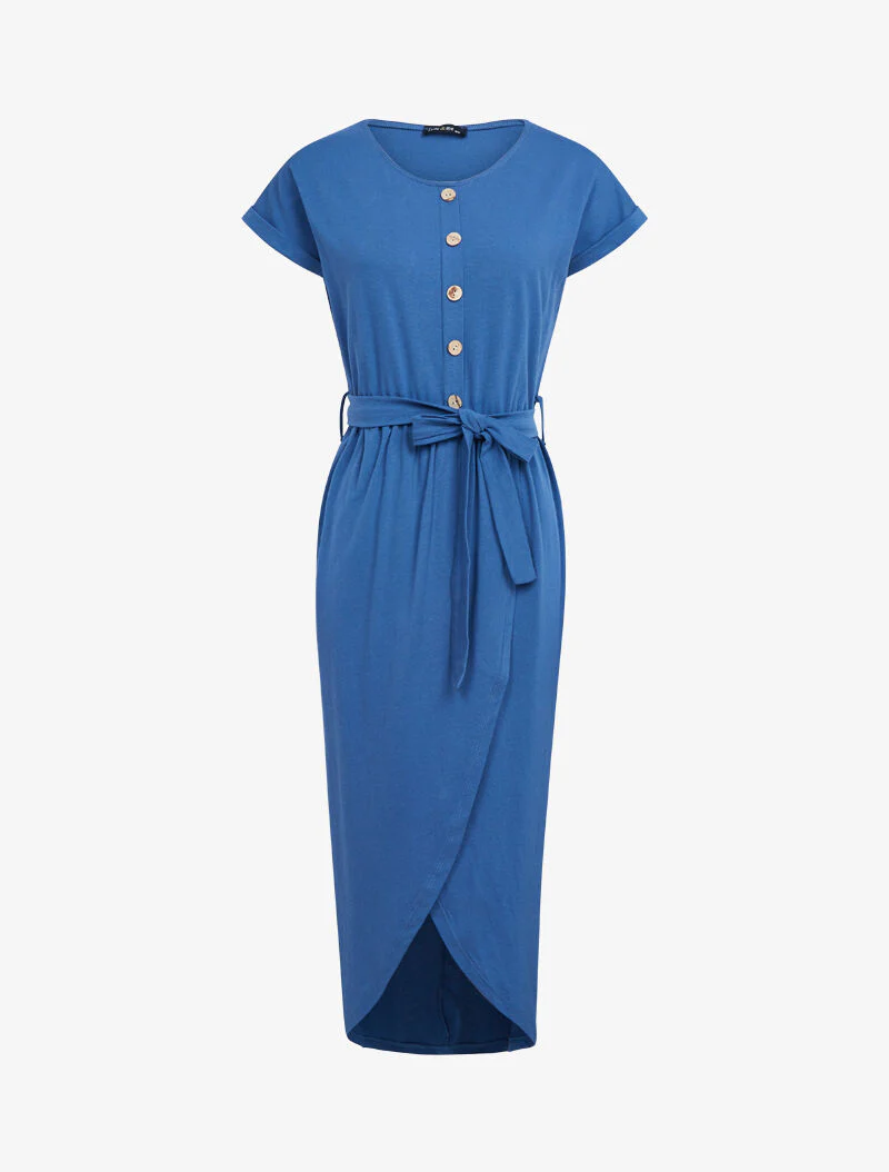 Wikkeljurk met knoopsluiting - karretjeblauw - Image 2