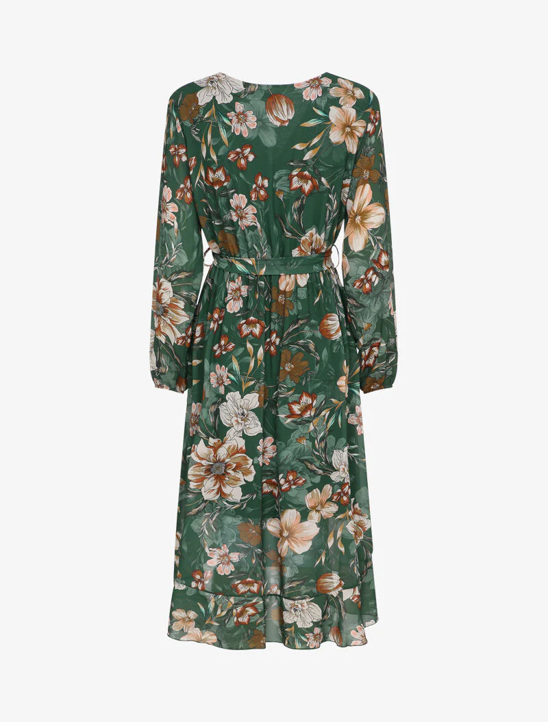 Wikkeljurk met orchideeënprint en ruches - Smaragdgroen - Image 2