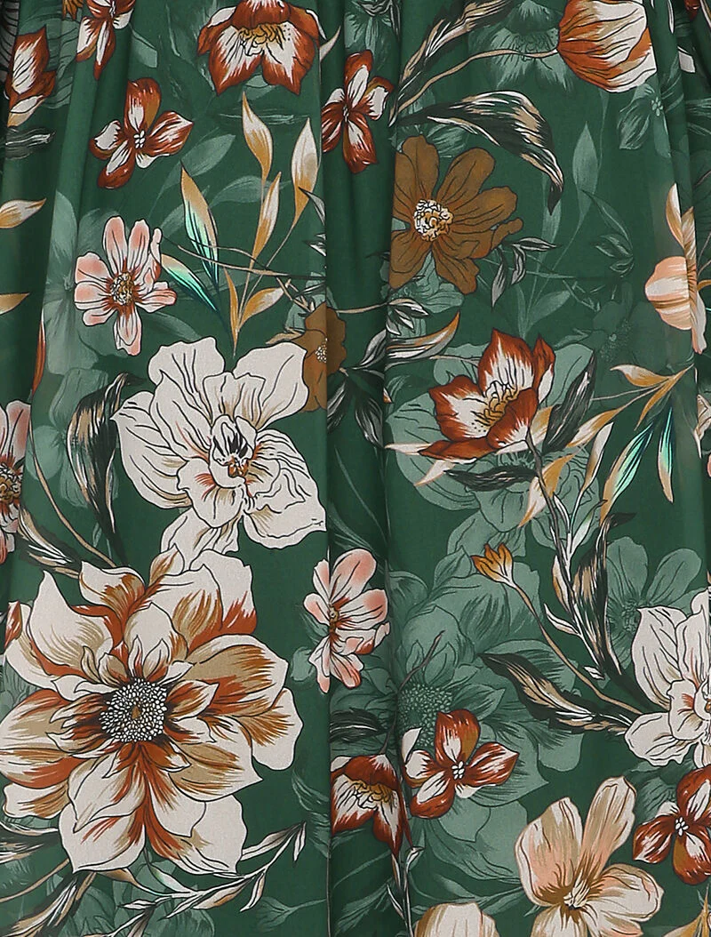 Wikkeljurk met orchideeënprint en ruches - Smaragdgroen - Image 3