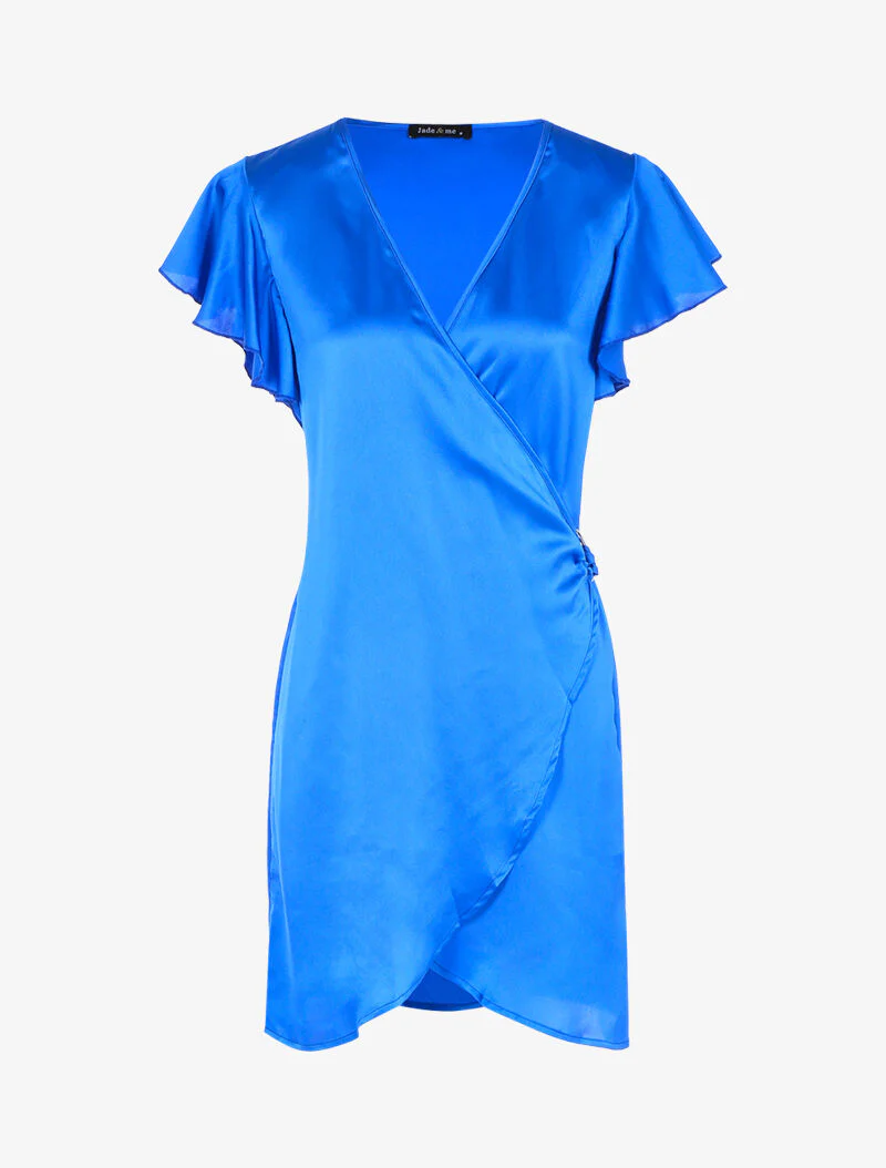 Satijnen wikkeljurk - elektrisch blauw