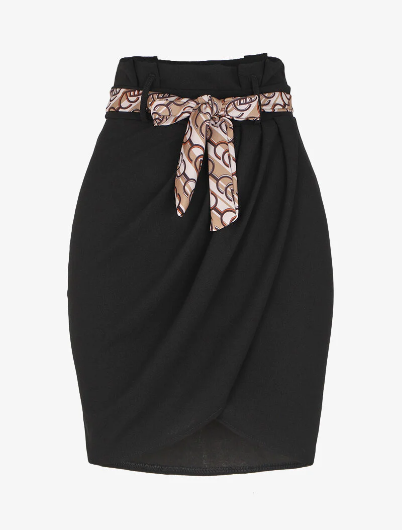 Omslagrok met gestileerde riem - Zwart/beige