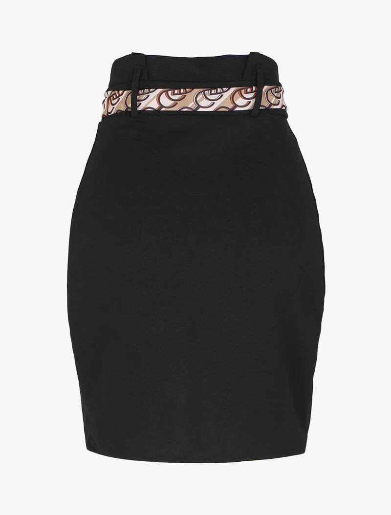 Omslagrok met gestileerde riem - Zwart/beige - Image 2
