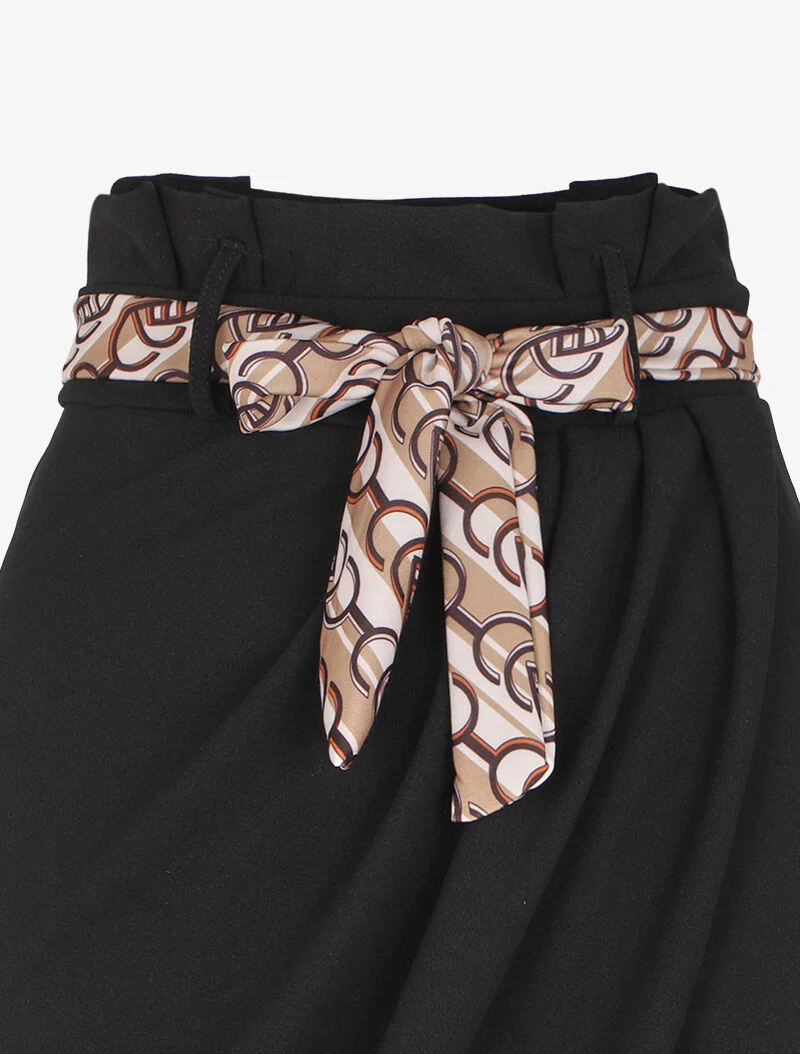 Omslagrok met gestileerde riem - Zwart/beige - Image 3
