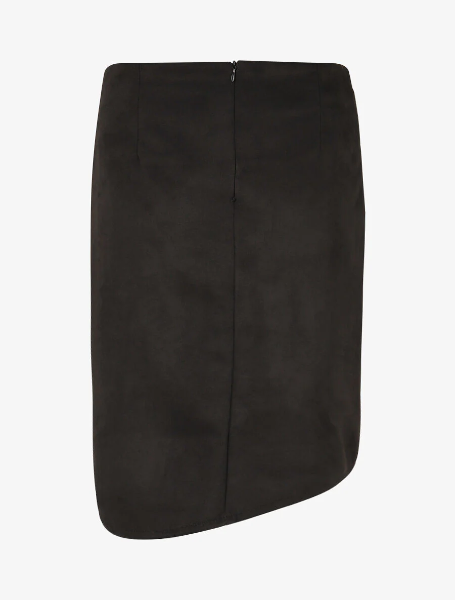 Wikkelrok met hoge taille van suedine - zwart - Image 2