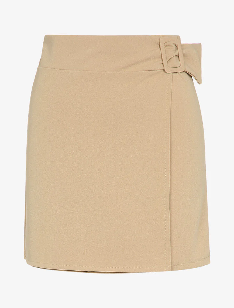 Omslagrok met vierkante gesp - Beige