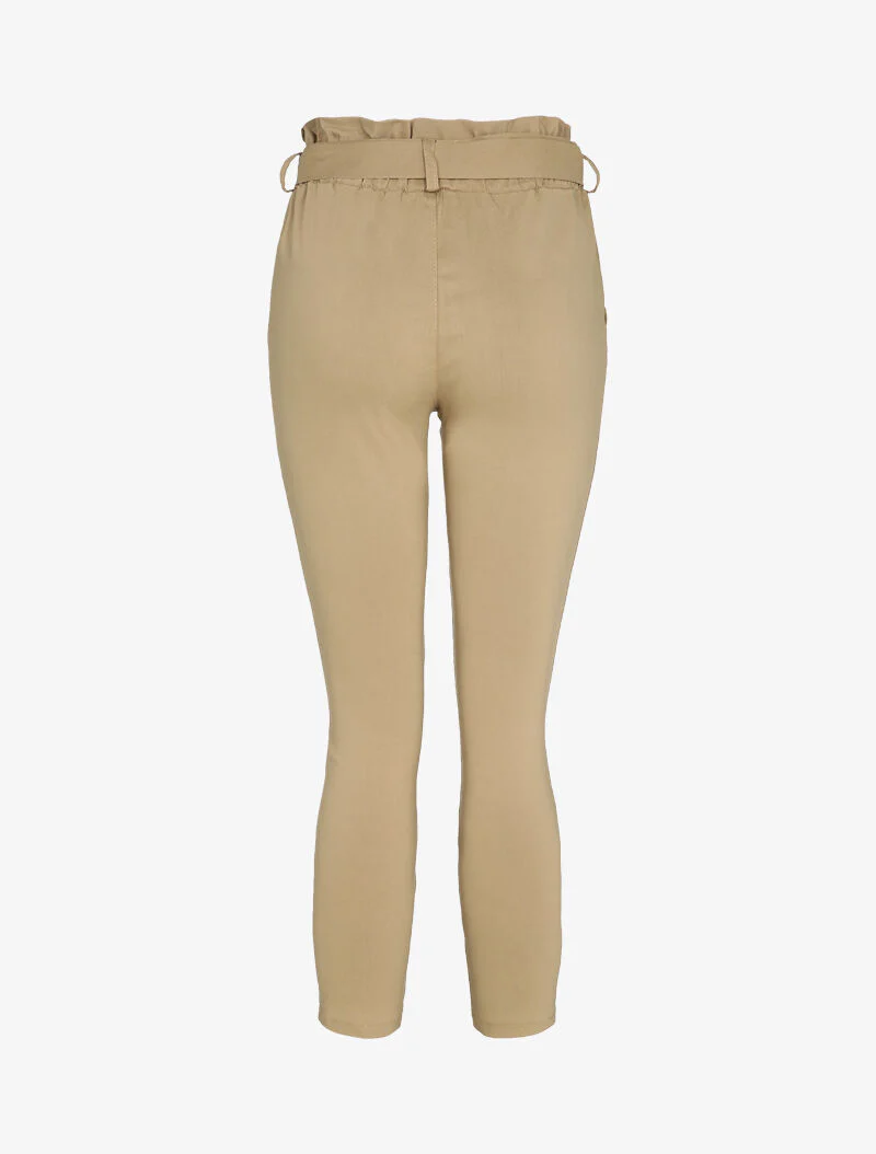 Wortelbroek met elastische en geplooide taille - Beige - Image 2
