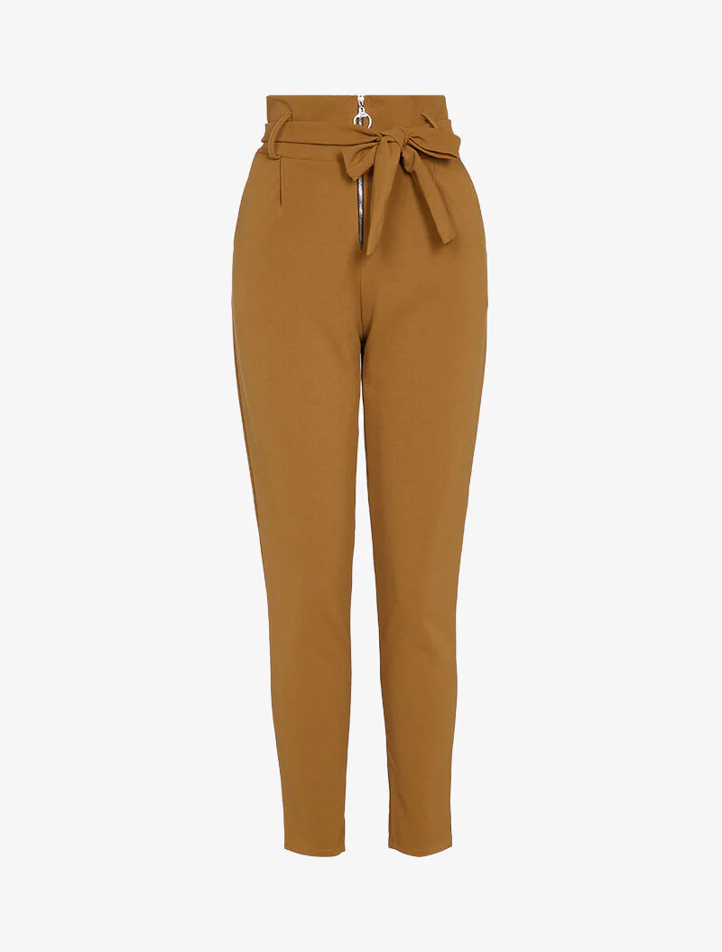 Empire taille rits wortelbroek - Camel